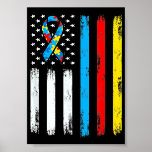 America Flag Autism Parents Autistic Child Awarene Poster