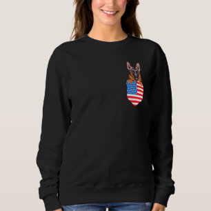 America Flag Belgian Tervuren Dog In Pocket Sweatshirt