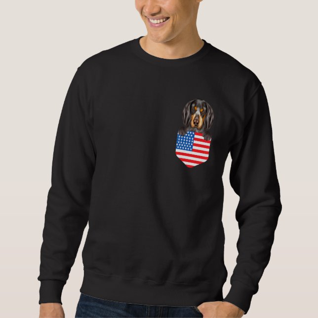 America Flag Bluetick Coonhound Dog In Pocket Sweatshirt (Front)