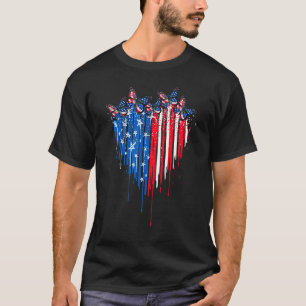 America Flag Butterfly 4th Of July For Women Girl  T-Shirt
