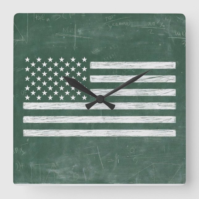 America Flag Chalkboard Art (Drawing No. 1) Square Wall Clock (Front)