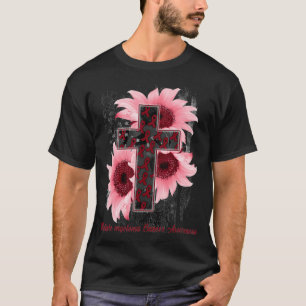 America Flag Christian Cross Ribbon Multiple Myelo T-Shirt