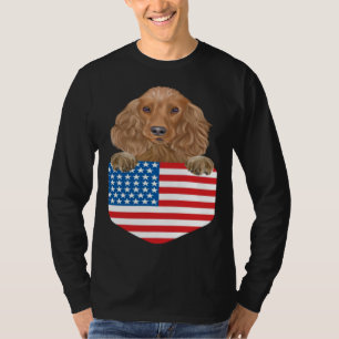 America Flag Cocker Spaniel Dog In Pocket T-Shirt
