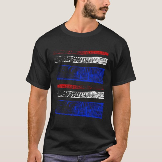 America Flag Colours Double Faded Stripes Urban De T-Shirt (Front)