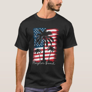 America Flag Flagler Beach Palm Tree Summer Vibe 4 T-Shirt