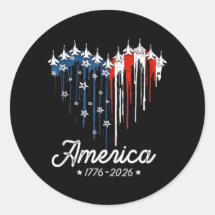 America Flag Heart 1776 2026 4th of July 250th Classic Round Sticker