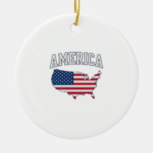America Flag Map Patriotic Vintage Graphic Shirt_1 Ceramic Tree Decoration