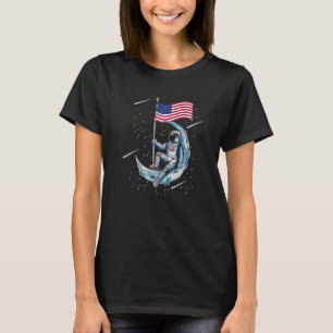 America Flag On The Moon Astronaut Space Travel Mo T-Shirt