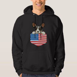 America Flag Rat Terrier Dog In Pocket Hoodie