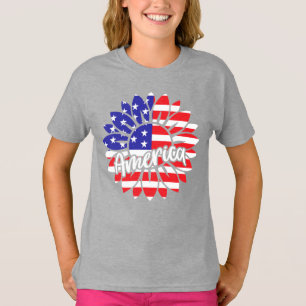 America Flag Sunflower Design  T-Shirt
