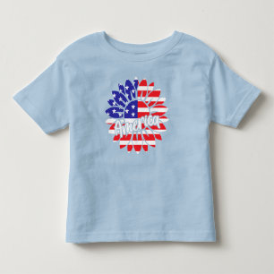 America Flag Sunflower Design Toddler T-Shirt