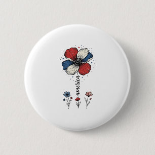 America Floral Patriotic Vintage Vector Design_1 6 Cm Round Badge