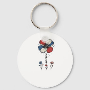 America Floral Patriotic Vintage Vector Design_1 Key Ring