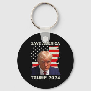 America Free Trump Mug Shot 2024 American Flag  Key Ring