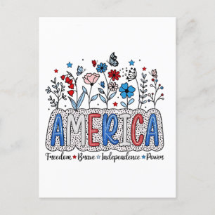 America Freedom Brave independence Power 4th July  Announcement Postcard