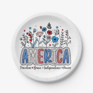 America Freedom Brave independence Power 4th July Paper Plate