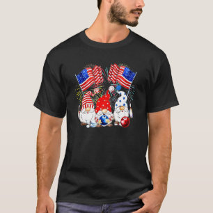 America Gnomes Bowling Fireworks American Flag 4th T-Shirt