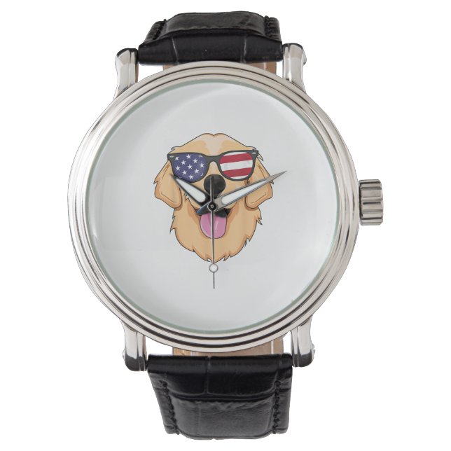 America Golden Retriever 4th of July  for Men Boys Watch (Front)