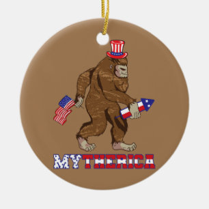 America Gorilla Rocket Patriotic American Flag Ceramic Tree Decoration