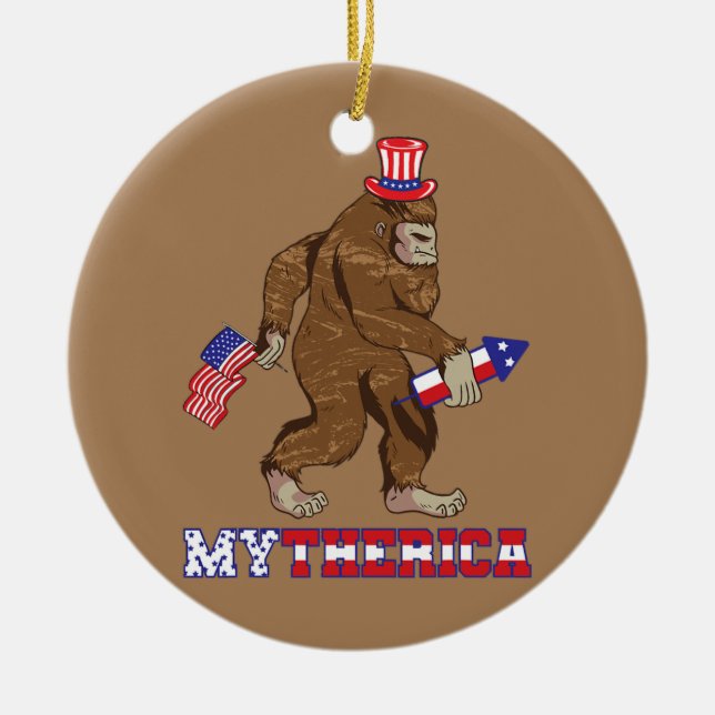 America Gorilla Rocket Patriotic American Flag Ceramic Tree Decoration (Front)