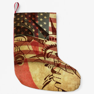 America, grunge background small christmas stocking