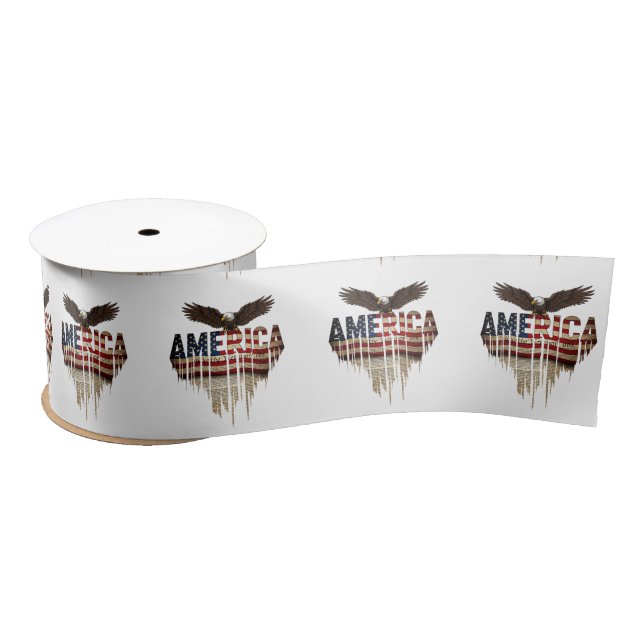 America grunge flag and eagle satin ribbon (Spool)