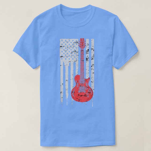 America Guitarist Music USA Flag Guitar  T-Shirt (Design Front)