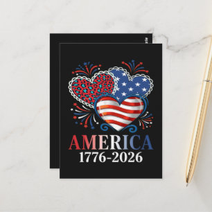 America Hearts 1776-2026 Patriotic Postcard