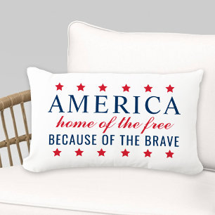 America Home of the Free Brave Patriotic Lumbar Cushion