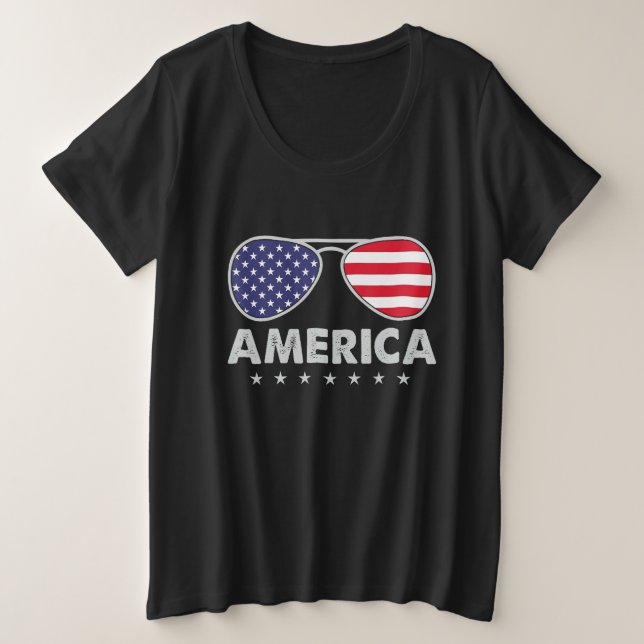 America Independence Day  Glasses Flag Men Boys Plus Size T-Shirt (Design Front)