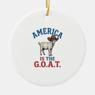 America Is The G.O.A.T Patriotic Goat Cowboy Shirt Ceramic Tree Decoration