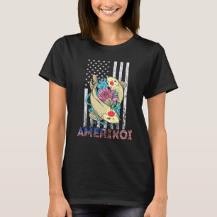 America Koi Fish Lotus 4th Of July Patriotic Ameri T-Shirt