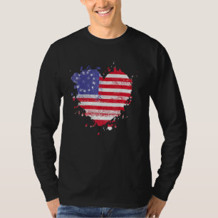 America Love Flag USA Heart 4th Of July American P T-Shirt