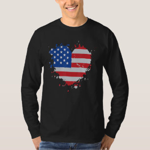 America Love Flag USA Heart 4th Of July American P T-Shirt