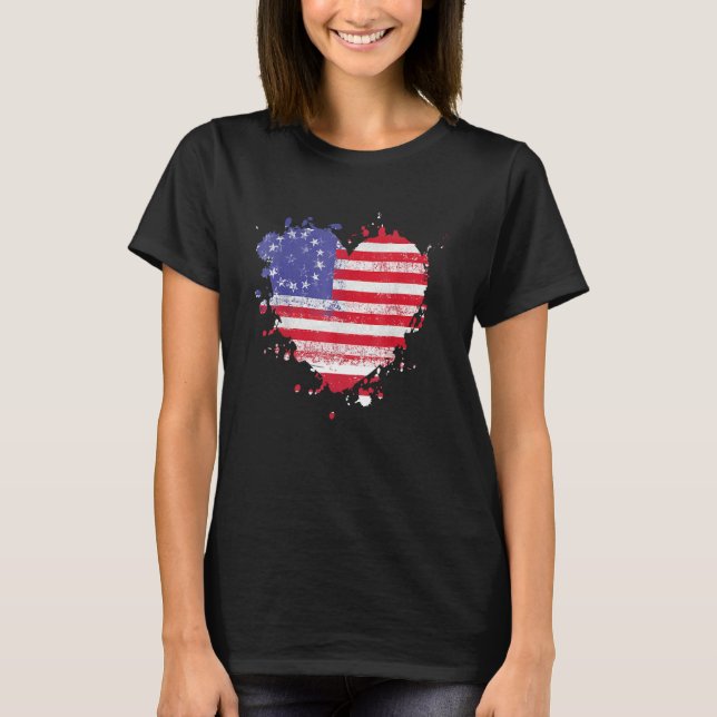 America Love Flag USA Heart 4th Of July American P T-Shirt (Front)