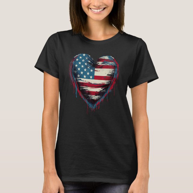 America Love Flag USA Heart 4th Of July American P T-Shirt (Front)