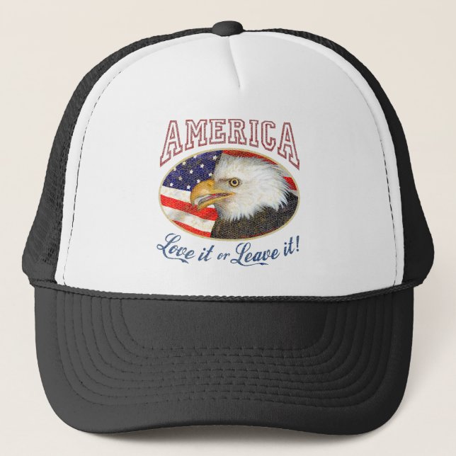 America Love It or Leave it (distressed) Trucker Hat (Front)