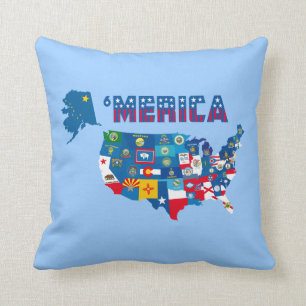 America Map & States Flags Pillow