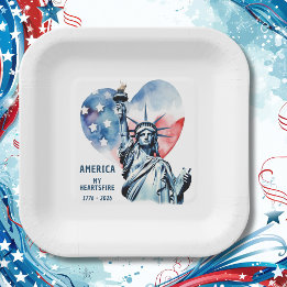 America My Heartsfire 1776-2026 Patriotic Paper Plate