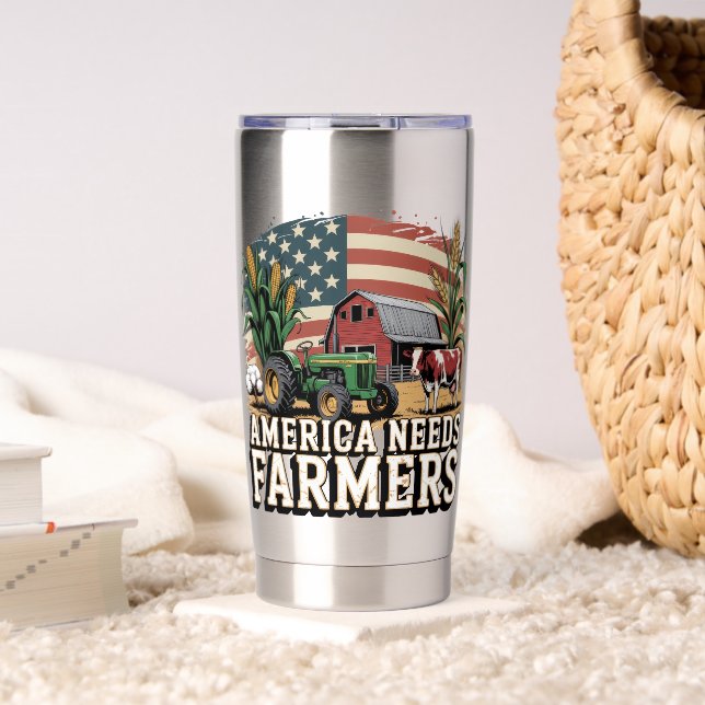 America Needs Farmers Midwest Cows Corn Farm life Insulated Tumbler (Living Room (Rotated))