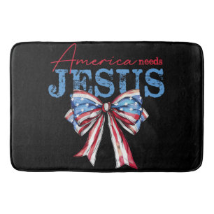America Needs Jesus Christian USA Flag Coquette 4t Bath Mat