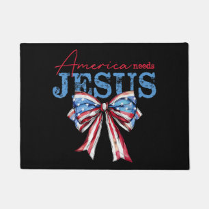America Needs Jesus Christian USA Flag Coquette 4t Doormat
