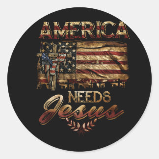 America Needs Jesus Patriotic American Flag Patrio Classic Round Sticker