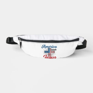 America Needs Jesus Patriotic Cross Shirt Design_1 Bum Bags