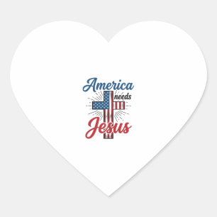 America Needs Jesus Patriotic Cross Shirt Design_1 Heart Sticker