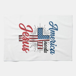 America Needs Jesus Patriotic Cross Shirt Design_1 Tea Towel