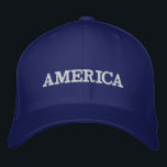 America on Blue Embroidered Hat<br><div class="desc">America is embroidered in white on this blue unisex baseball cap or any colour hat you choose. Perfect way to show your patriotism on the 4th of July,  Memorial Day or any occasion.</div>