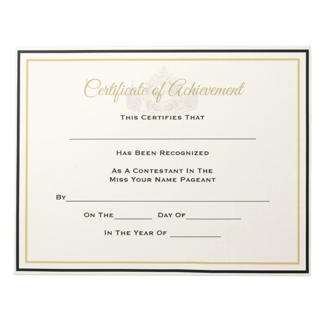 America Pageant Crown Certificate Achievement Awrd Notepad (Front)