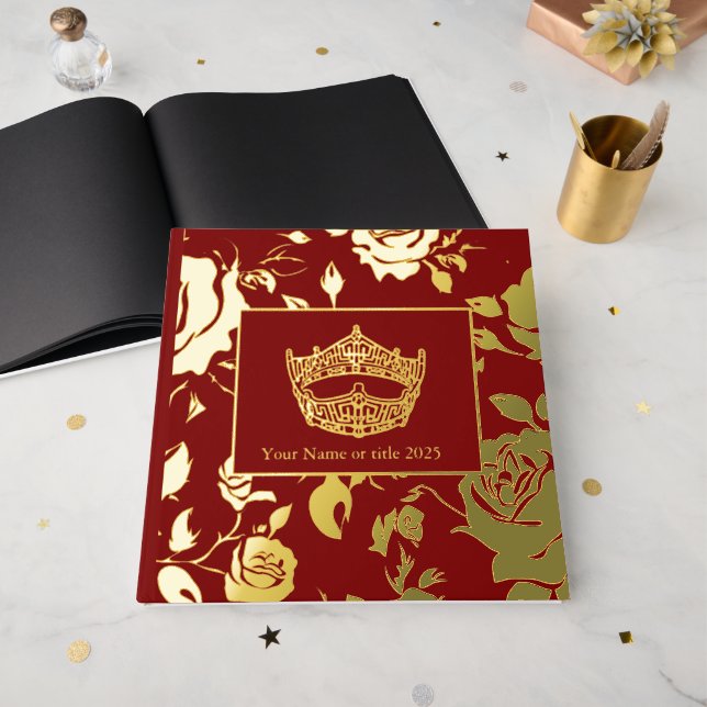 America Pageant Crown Foil Roses Scrapbook Guest Book (Front Open)