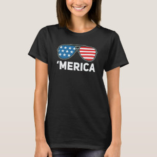 America Patriotic Glasses America US 4th of July T-Shirt